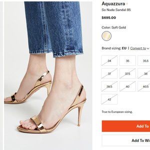 Aquazzura So Nude Sandal 85 Gold Size 38 - NEW IN BOX